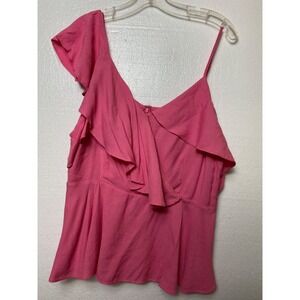 Pink Ruffled Sleeveless Top By Versona Size Large Sexy Barbie Boho Girly Cute